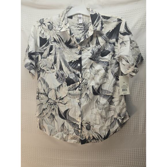 stars above Tops - Stars Above Blouse Womens Size XS Oversized Gray Black Short Sleeve Button Down